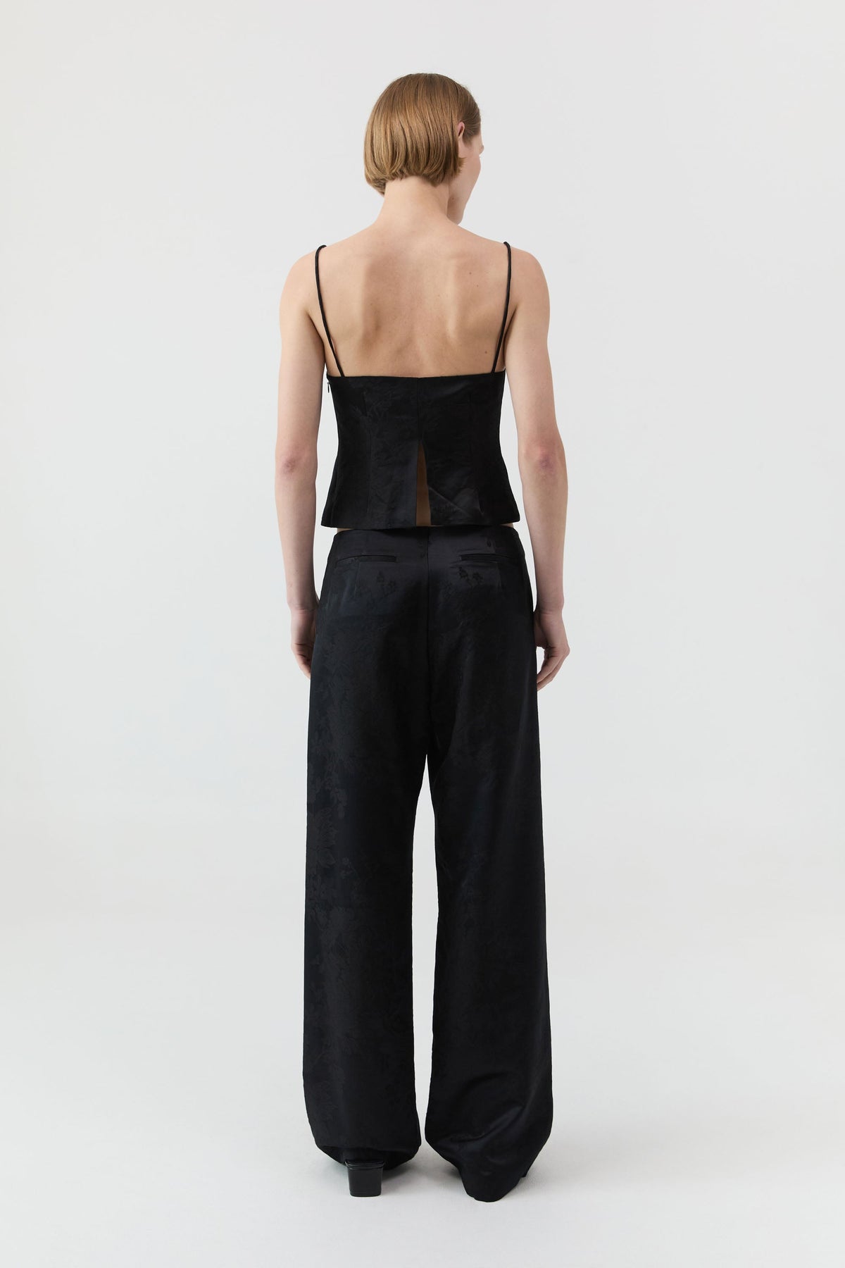 Silk Wool Jacquard Minimal Pants - Black