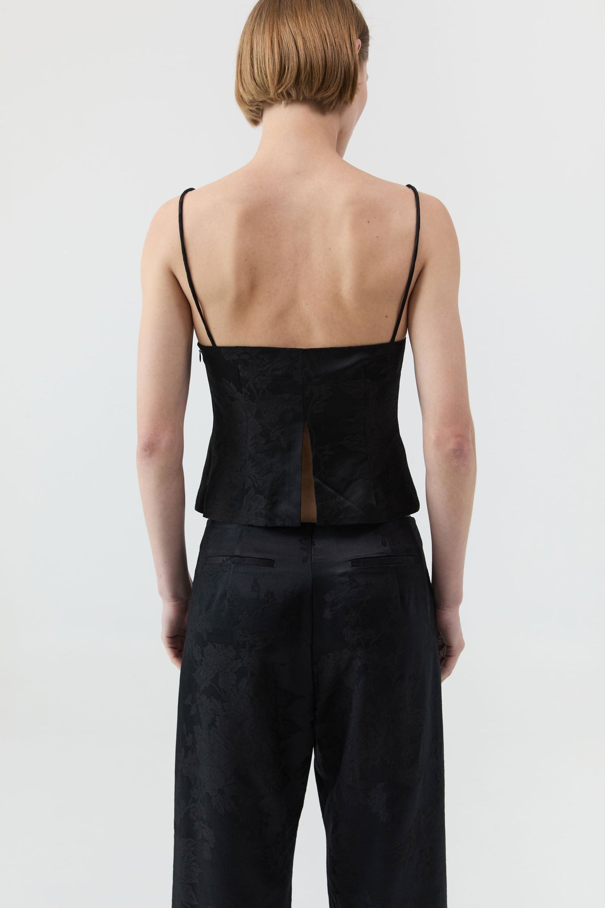Silk Wool Jacquard Minimal Pants - Black