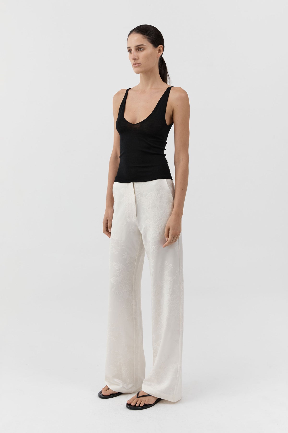 Silk Wool Jacquard Minimal Pants - Talco