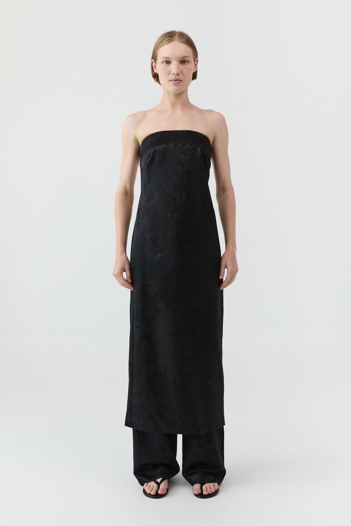 Silk Wool Jacquard Strapless Dress - Black