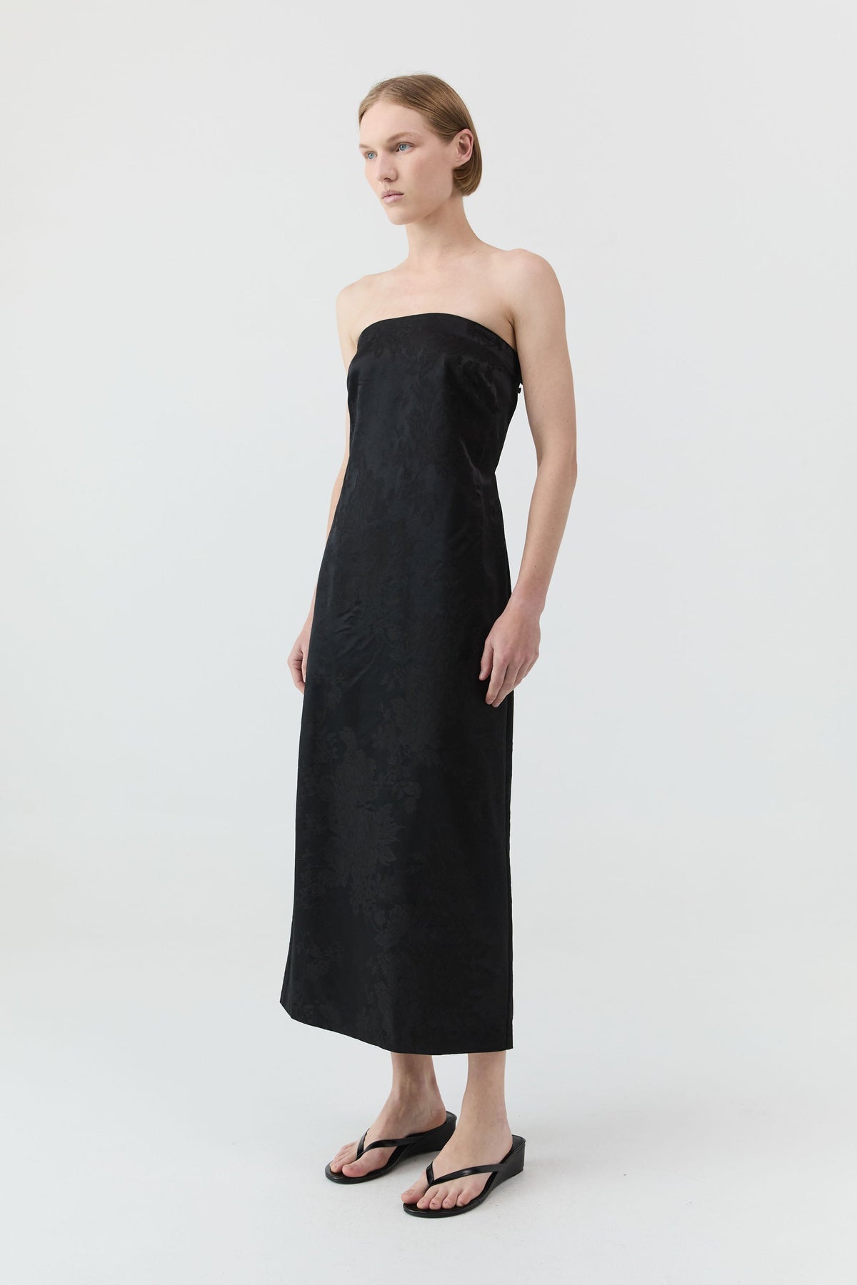 Silk Wool Jacquard Strapless Dress - Black