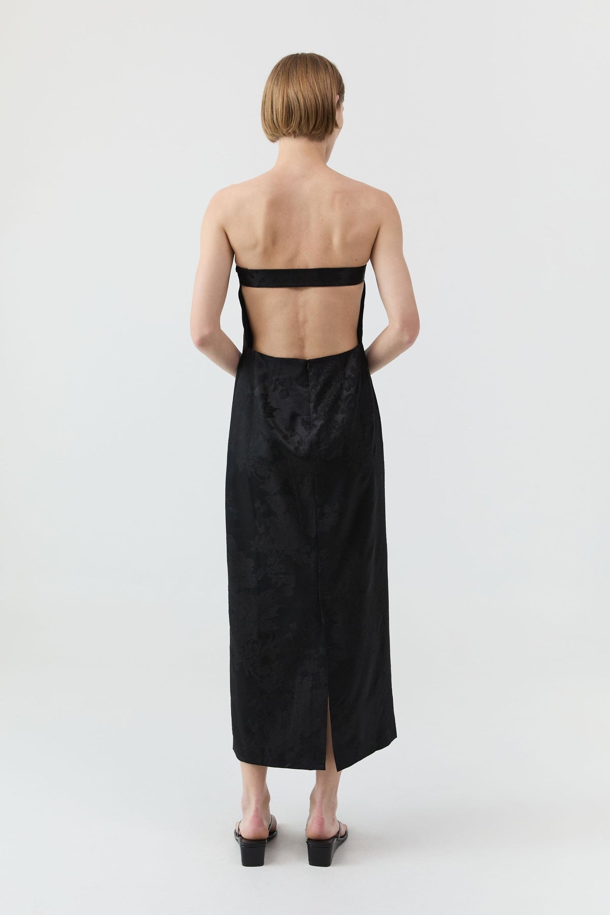 Silk Wool Jacquard Strapless Dress - Black