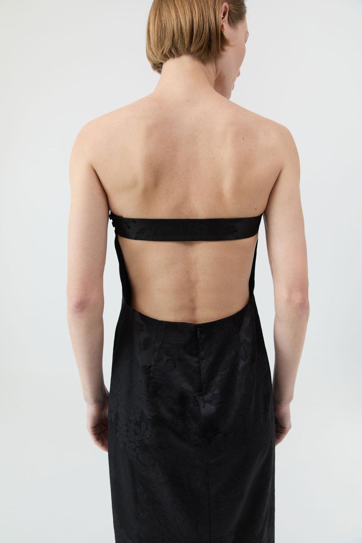 Silk Wool Jacquard Strapless Dress - Black