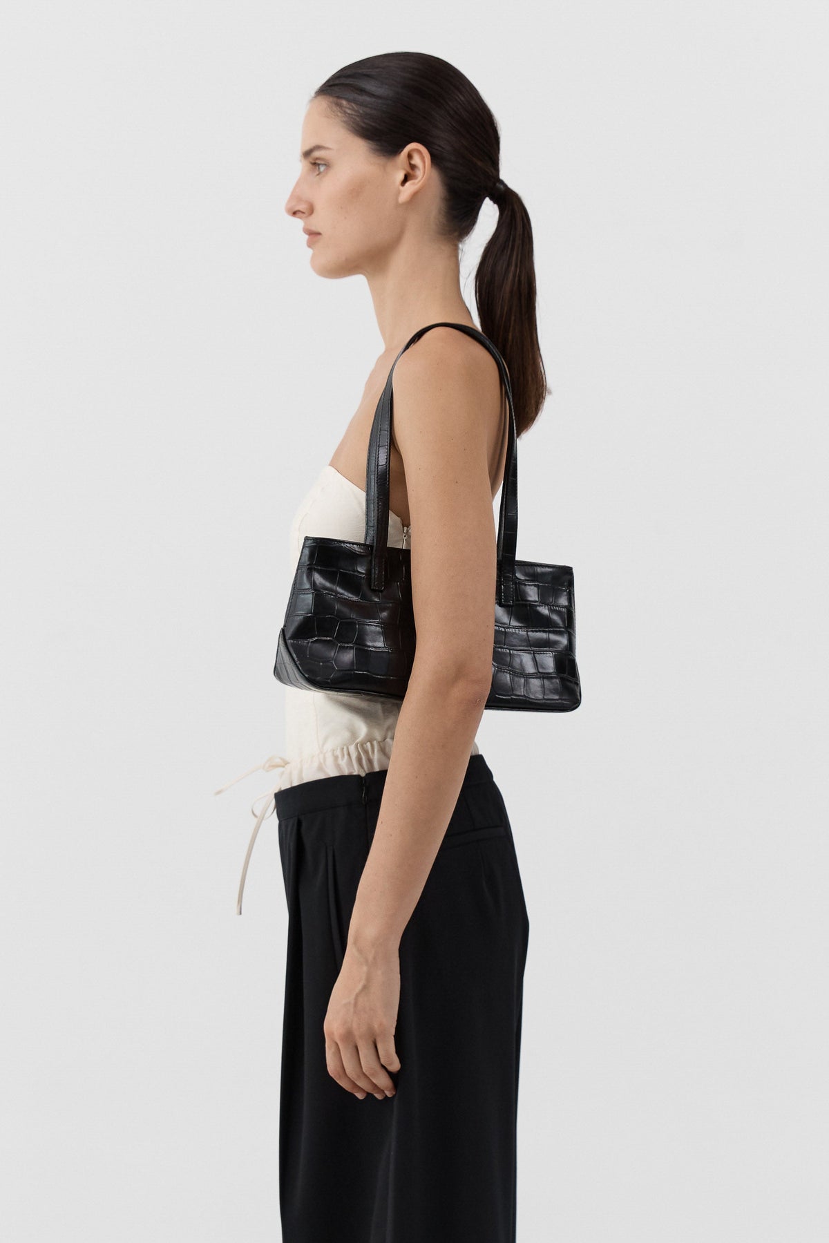 Slim Shoulder Bag - Croc Embossed Black