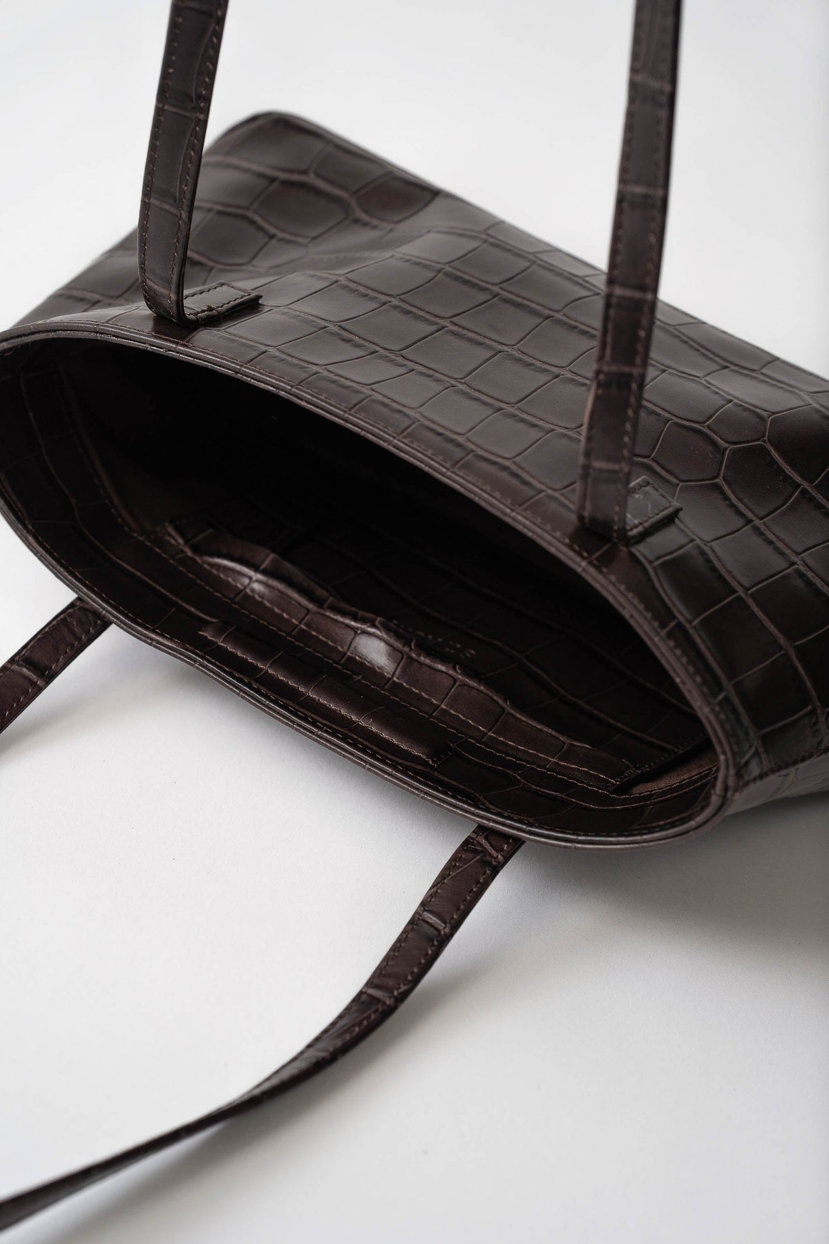 Slim Shoulder Bag - Croc Embossed Black