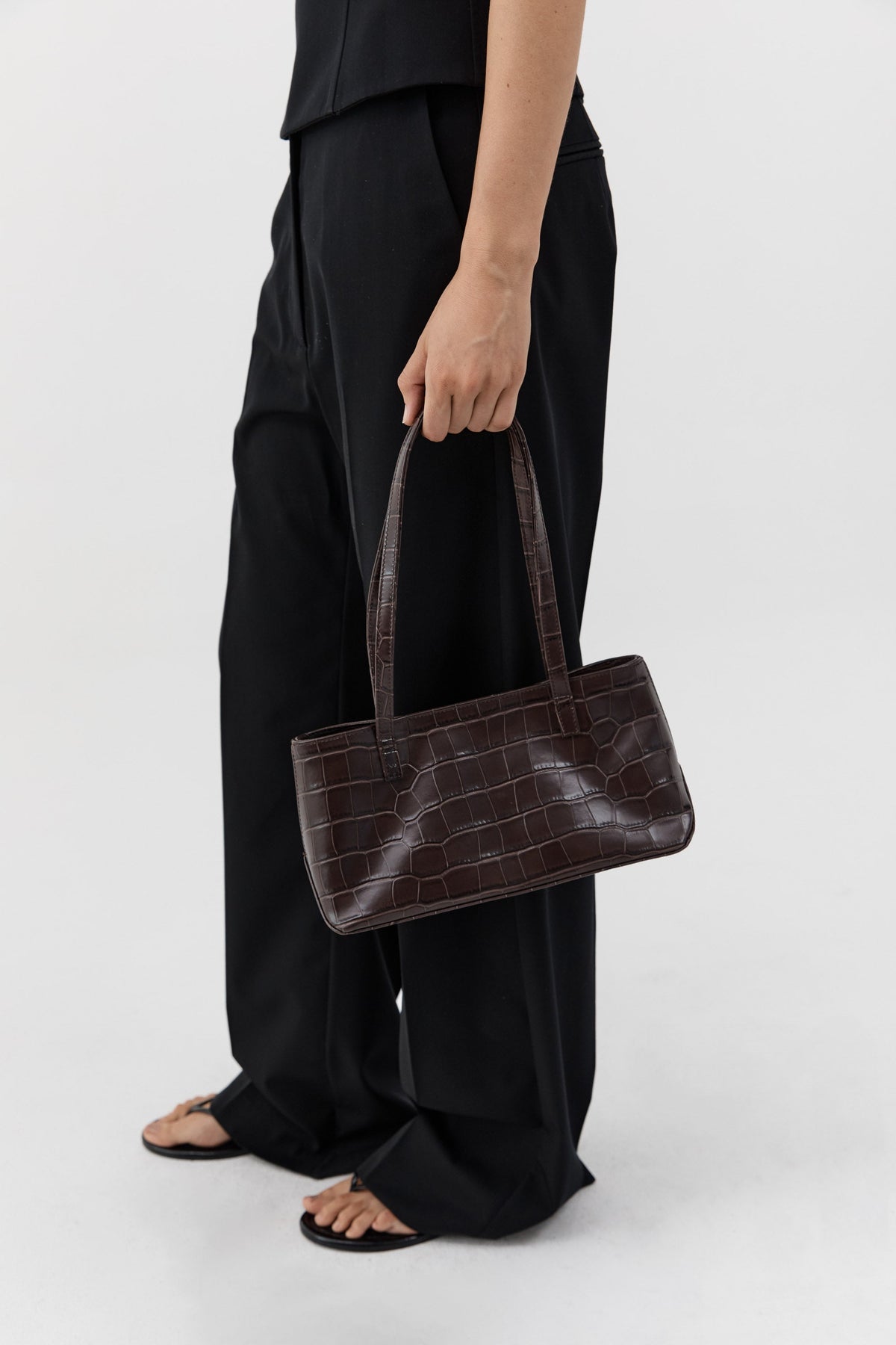 Slim Shoulder Bag - Croc Embossed Coffee