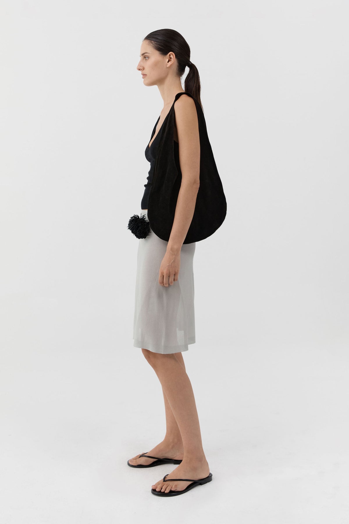 Soft Oval Shoulder Bag - Black Suede