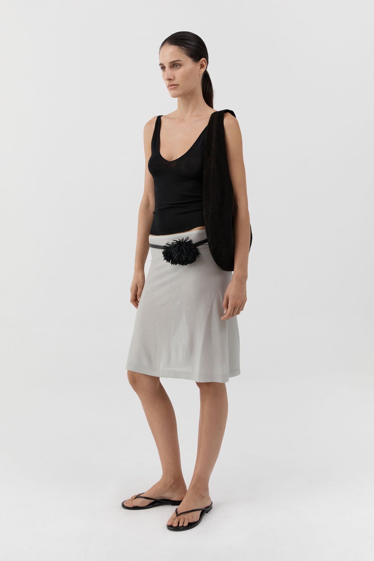 Soft Oval Shoulder Bag - Black Suede
