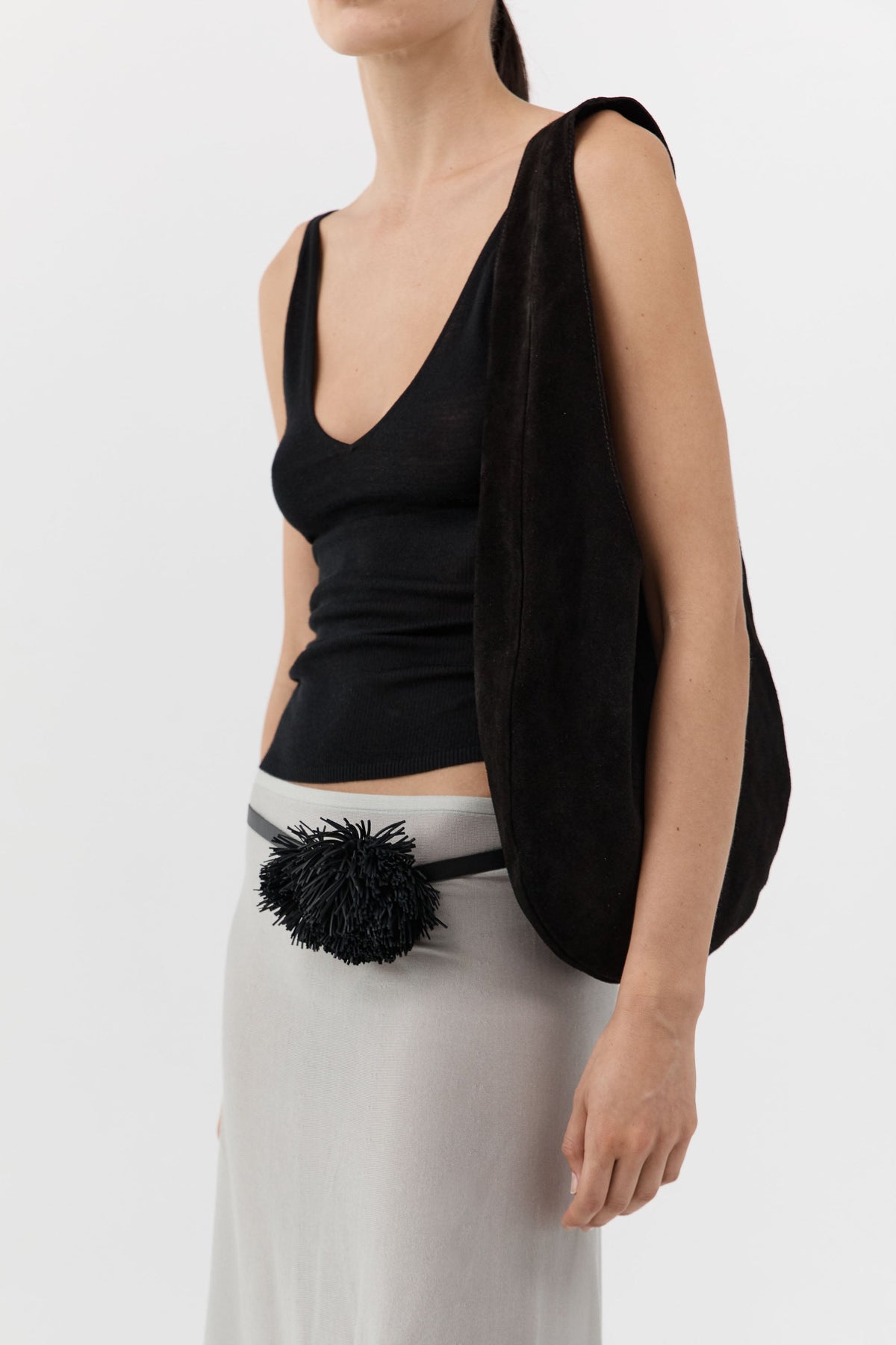 Soft Oval Shoulder Bag - Black Suede