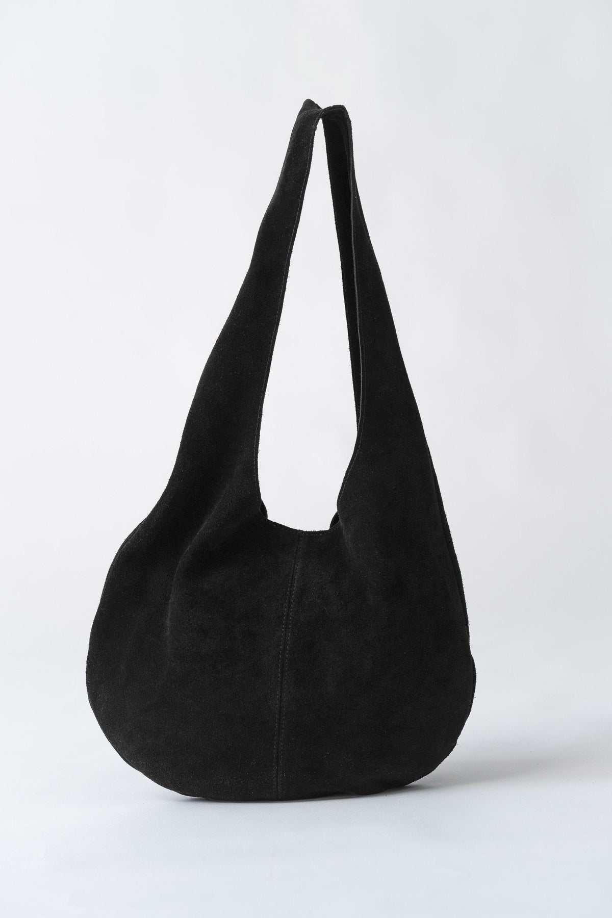 Soft Oval Shoulder Bag - Black Suede