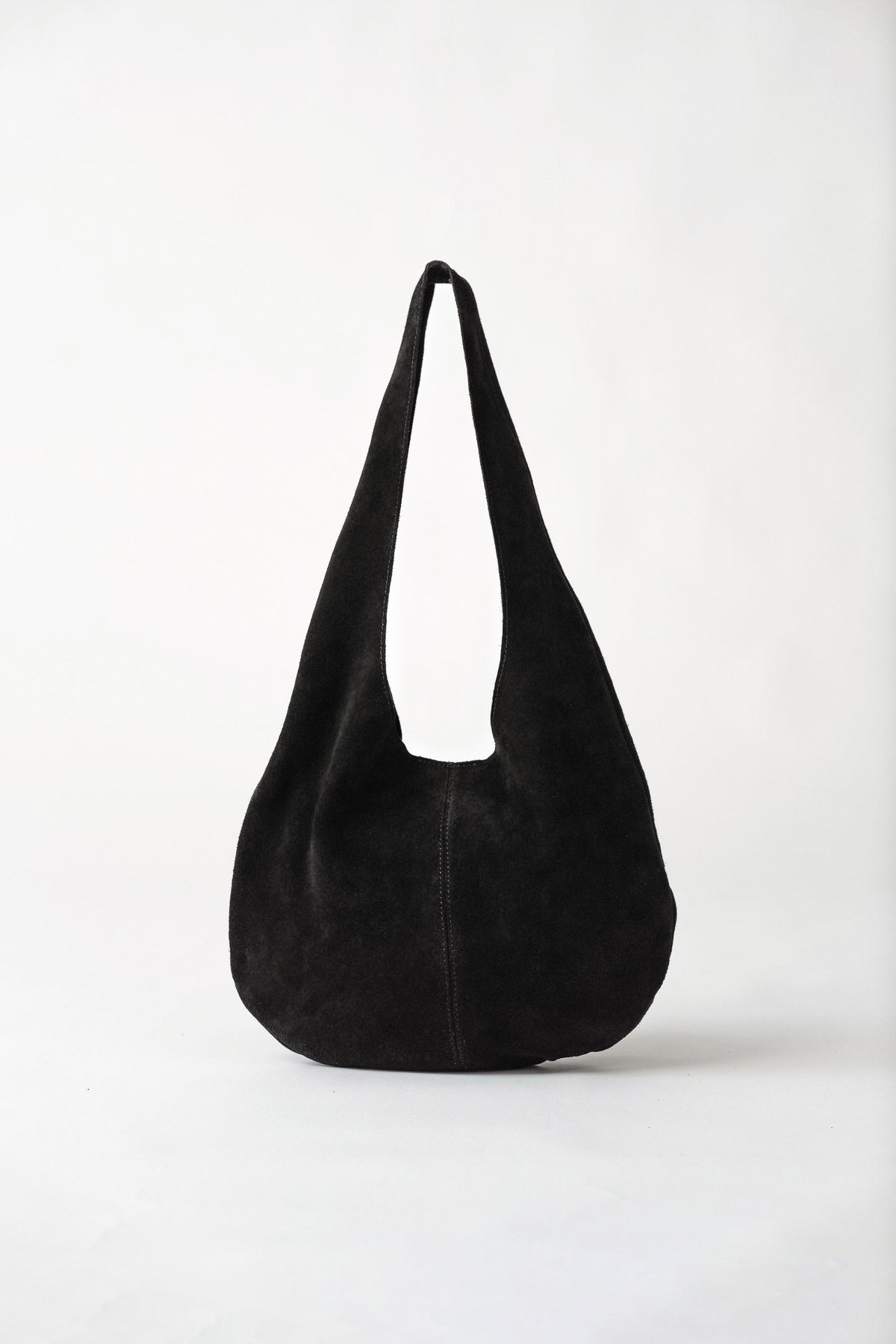 Soft Oval Shoulder Bag - Black Suede