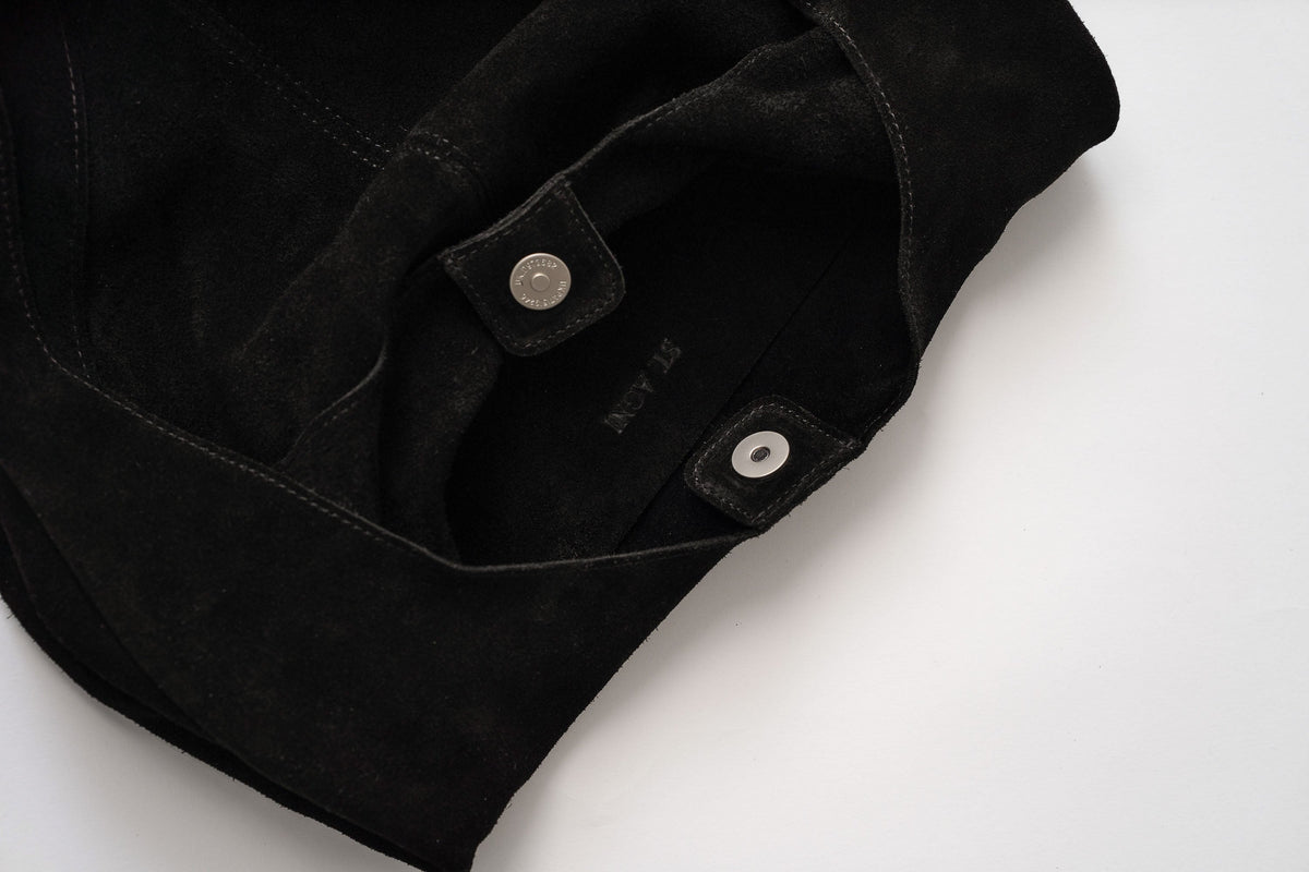 Soft Oval Shoulder Bag - Black Suede