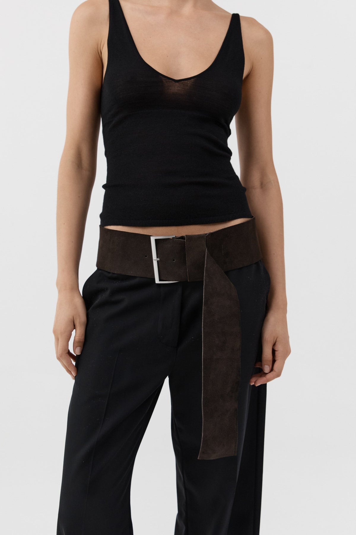 Soft Wide Belt - Coffee Suede