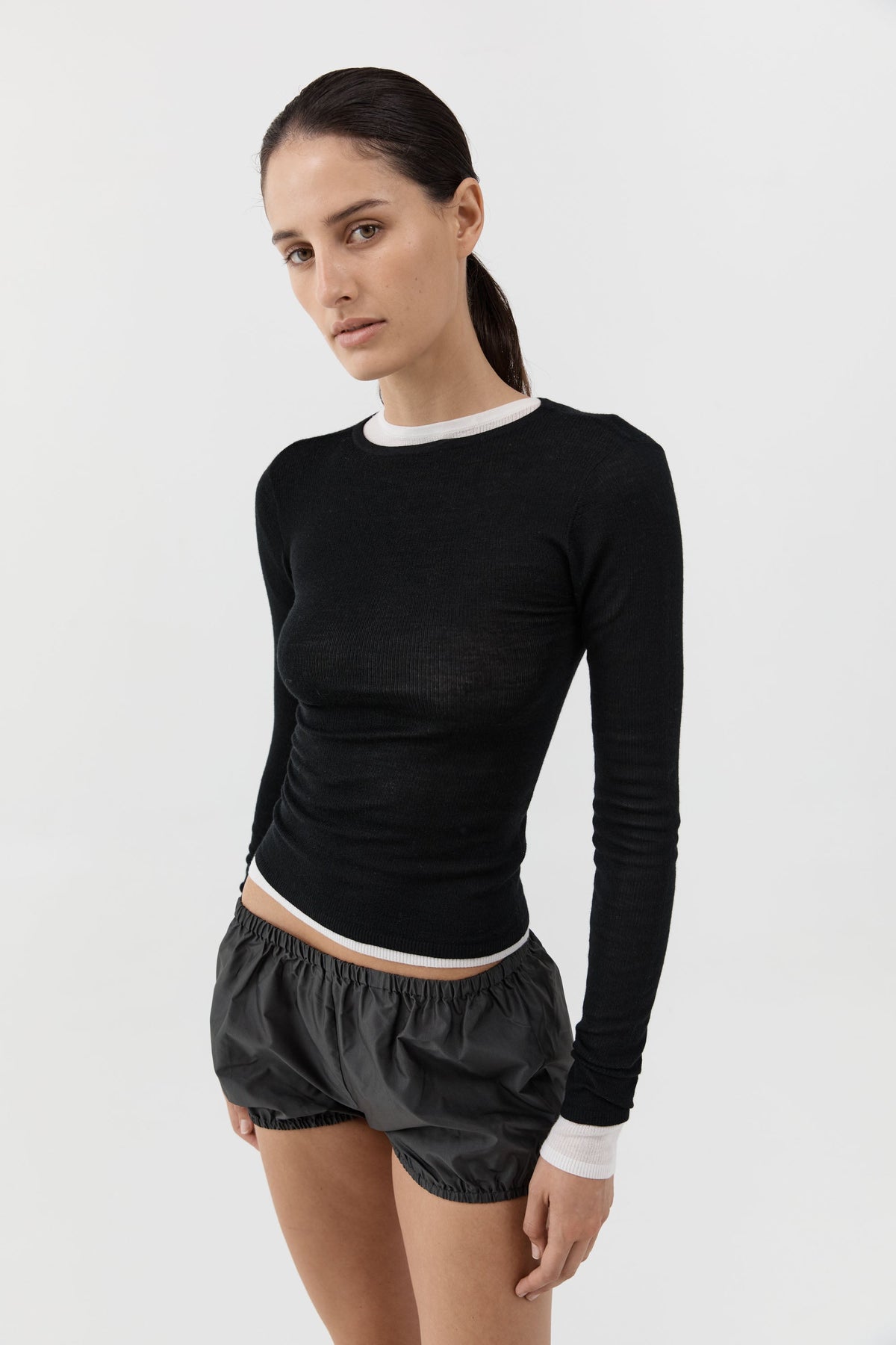 Superfine Merino Wool Long Sleeve Top - Black