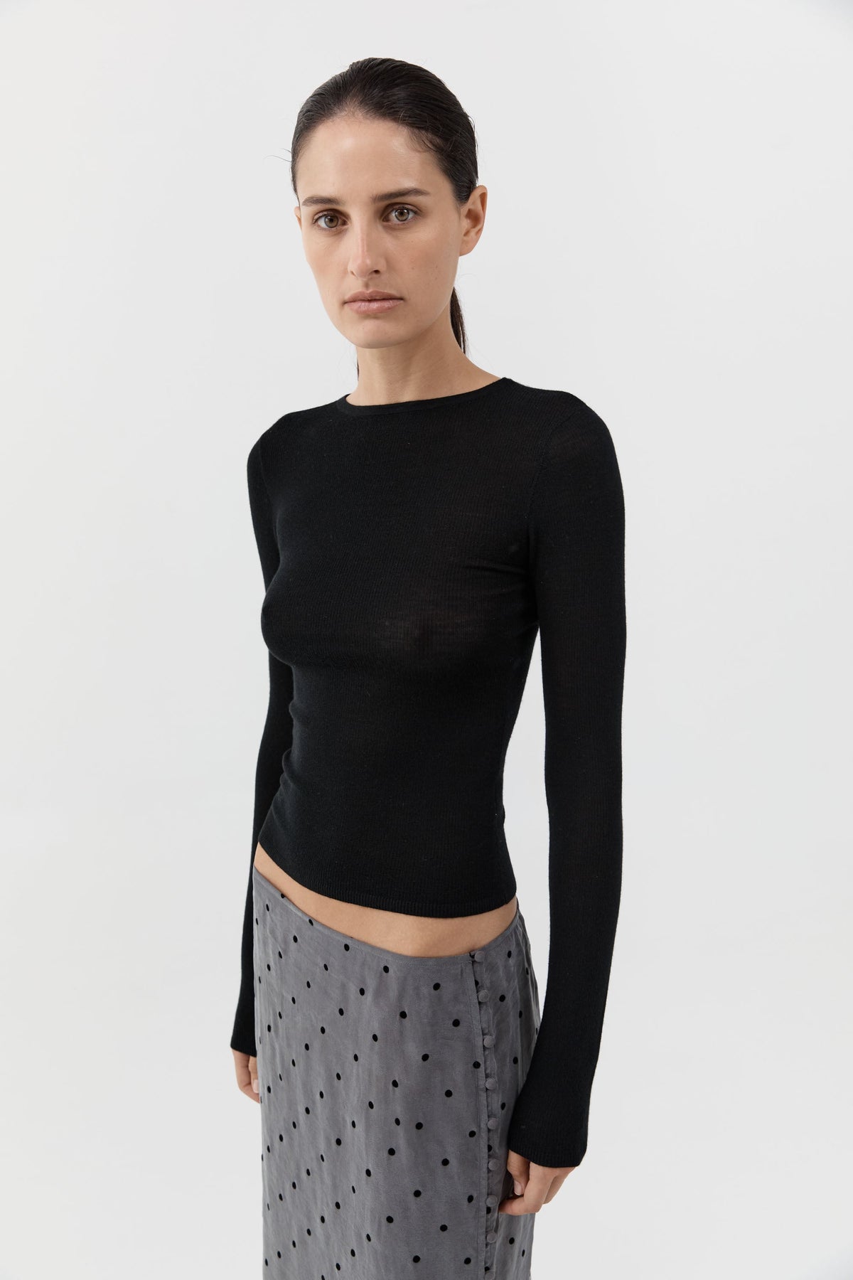 Superfine Merino Wool Long Sleeve Top - Black
